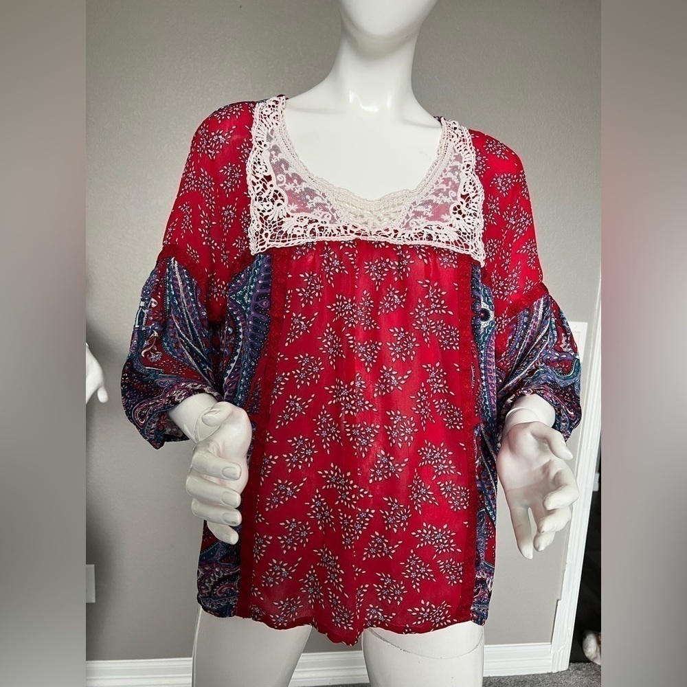 BILA WOMENS XXL PEASANT BOHO BLOUSE MULTI
COLOR SHEAR TOP